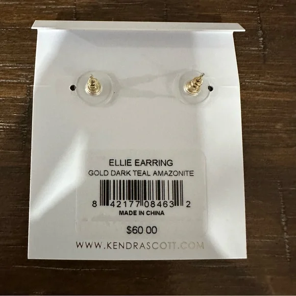 Kendra Scott Ellie 14K Goldplated Stud Earrings Dark Teal Amzonite - Picture 3 of 5